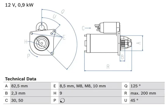 Starter 12 V 0,9 kW BOSCH 0 986 019 311 Bild Starter 12 V 0,9 kW BOSCH 0 986 019 311