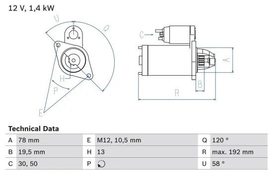 Starter 12 V 1,4 kW BOSCH 0 986 019 361 Bild Starter 12 V 1,4 kW BOSCH 0 986 019 361