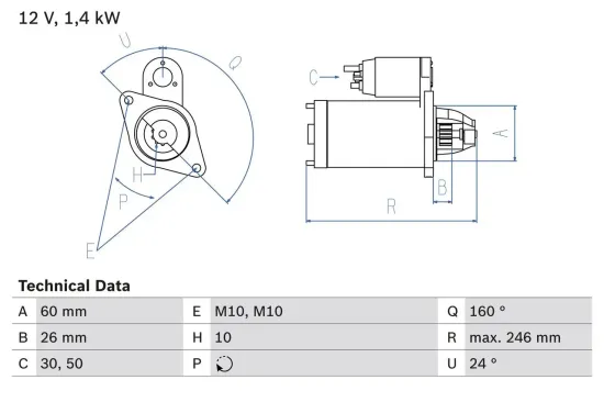 Starter 12 V 1,4 kW BOSCH 0 986 019 500 Bild Starter 12 V 1,4 kW BOSCH 0 986 019 500