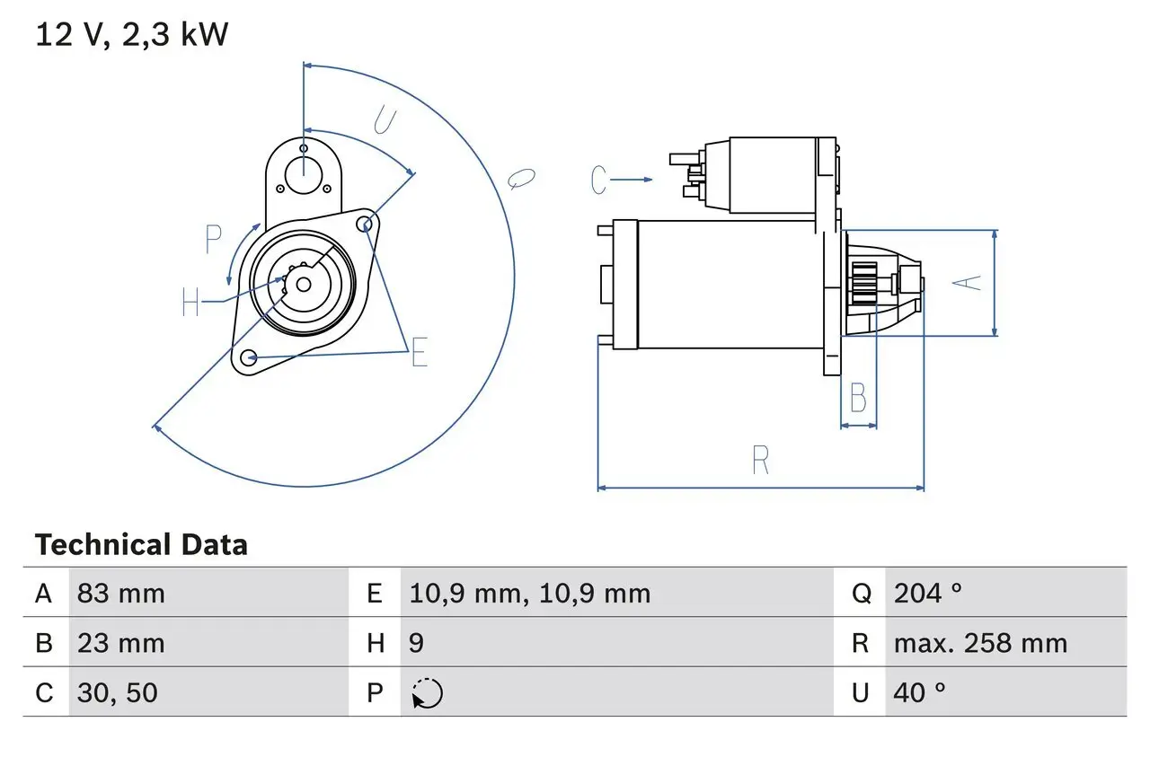 Starter 12 V 2,3 kW BOSCH 0 986 019 820 Bild Starter 12 V 2,3 kW BOSCH 0 986 019 820