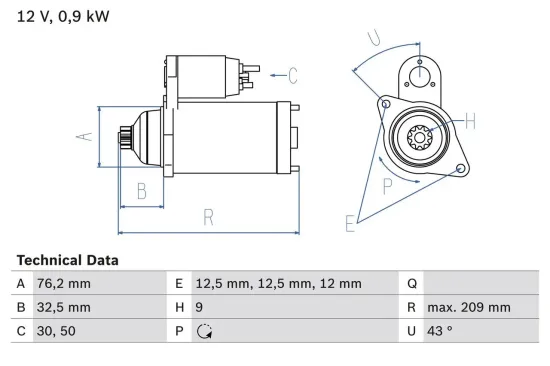 Starter 12 V 0,9 kW BOSCH 0 986 019 890 Bild Starter 12 V 0,9 kW BOSCH 0 986 019 890