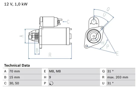 Starter 12 V 1 kW BOSCH 0 986 019 940 Bild Starter 12 V 1 kW BOSCH 0 986 019 940