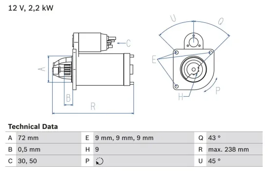 Starter 12 V 2,2 kW BOSCH 0 986 020 091 Bild Starter 12 V 2,2 kW BOSCH 0 986 020 091