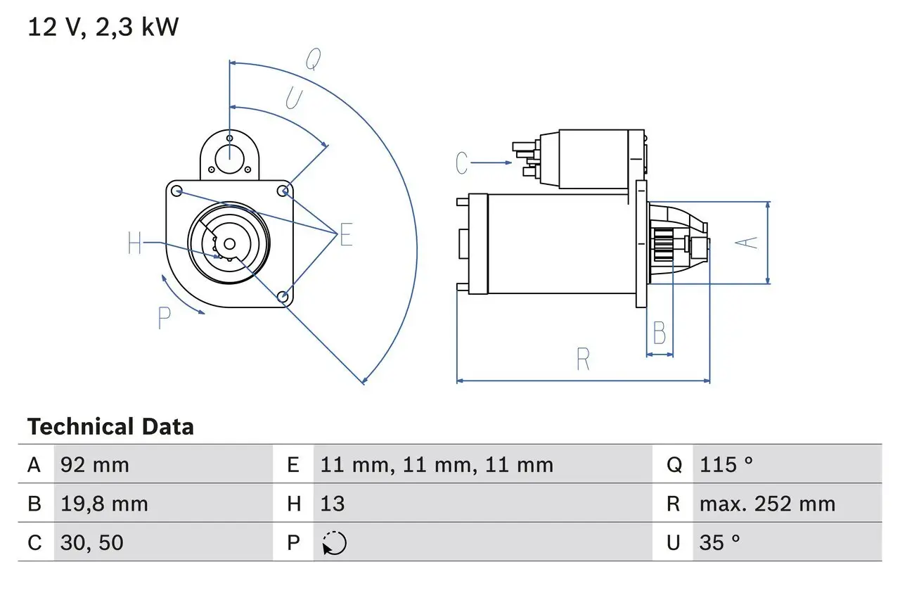 Starter 12 V 2,3 kW BOSCH 0 986 020 181