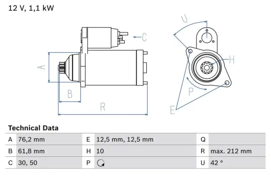 Starter 12 V 1,1 kW BOSCH 0 986 020 230 Bild Starter 12 V 1,1 kW BOSCH 0 986 020 230