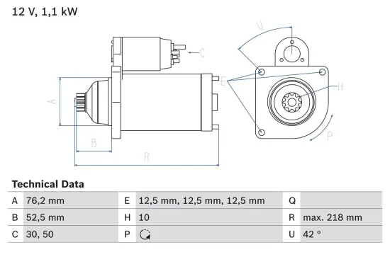 Starter 12 V 1,1 kW BOSCH 0 986 020 240 Bild Starter 12 V 1,1 kW BOSCH 0 986 020 240