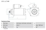 Starter 12 V 1,7 kW BOSCH 0 986 020 250