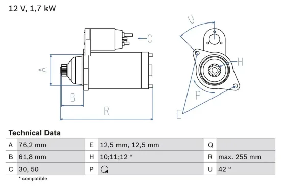 Starter 12 V 1,7 kW BOSCH 0 986 020 260 Bild Starter 12 V 1,7 kW BOSCH 0 986 020 260