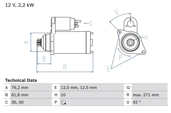 Starter 12 V 2,2 kW BOSCH 0 986 020 270 Bild Starter 12 V 2,2 kW BOSCH 0 986 020 270