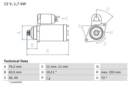 Starter 12 V 1,7 kW BOSCH 0 986 020 280 Bild Starter 12 V 1,7 kW BOSCH 0 986 020 280