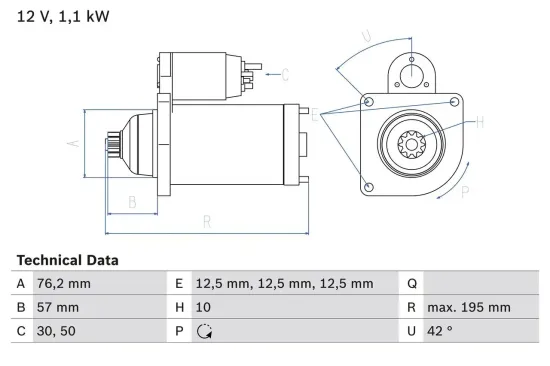 Starter 12 V 1,1 kW BOSCH 0 986 020 330 Bild Starter 12 V 1,1 kW BOSCH 0 986 020 330