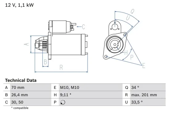 Starter 12 V 1,1 kW BOSCH 0 986 020 350 Bild Starter 12 V 1,1 kW BOSCH 0 986 020 350