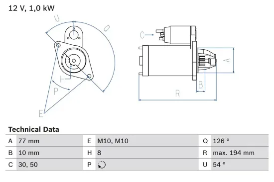 Starter 12 V 1,2 kW BOSCH 0 986 020 401 Bild Starter 12 V 1,2 kW BOSCH 0 986 020 401