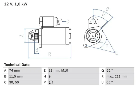 Starter 12 V 1 kW BOSCH 0 986 020 571 Bild Starter 12 V 1 kW BOSCH 0 986 020 571