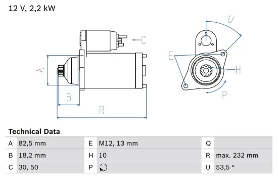 Starter 12 V 2,2 kW BOSCH 0 986 020 601 Bild Starter 12 V 2,2 kW BOSCH 0 986 020 601