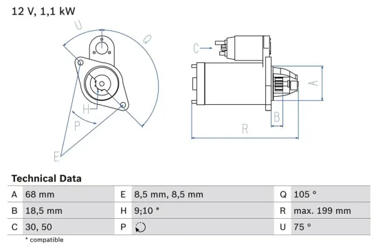 Starter 12 V 1,1 kW BOSCH 0 986 020 870 Bild Starter 12 V 1,1 kW BOSCH 0 986 020 870