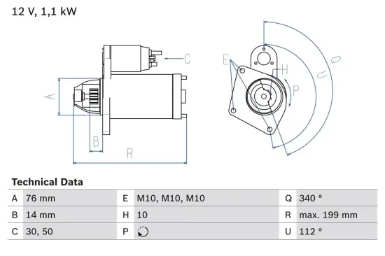 Starter 12 V 1,1 kW BOSCH 0 986 020 900 Bild Starter 12 V 1,1 kW BOSCH 0 986 020 900