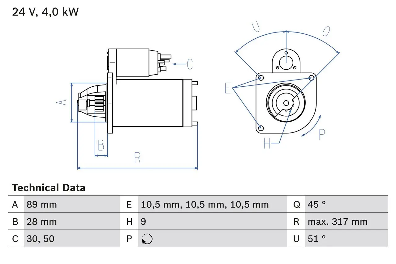 Starter 24 V 4 kW BOSCH 0 986 021 000 Bild Starter 24 V 4 kW BOSCH 0 986 021 000