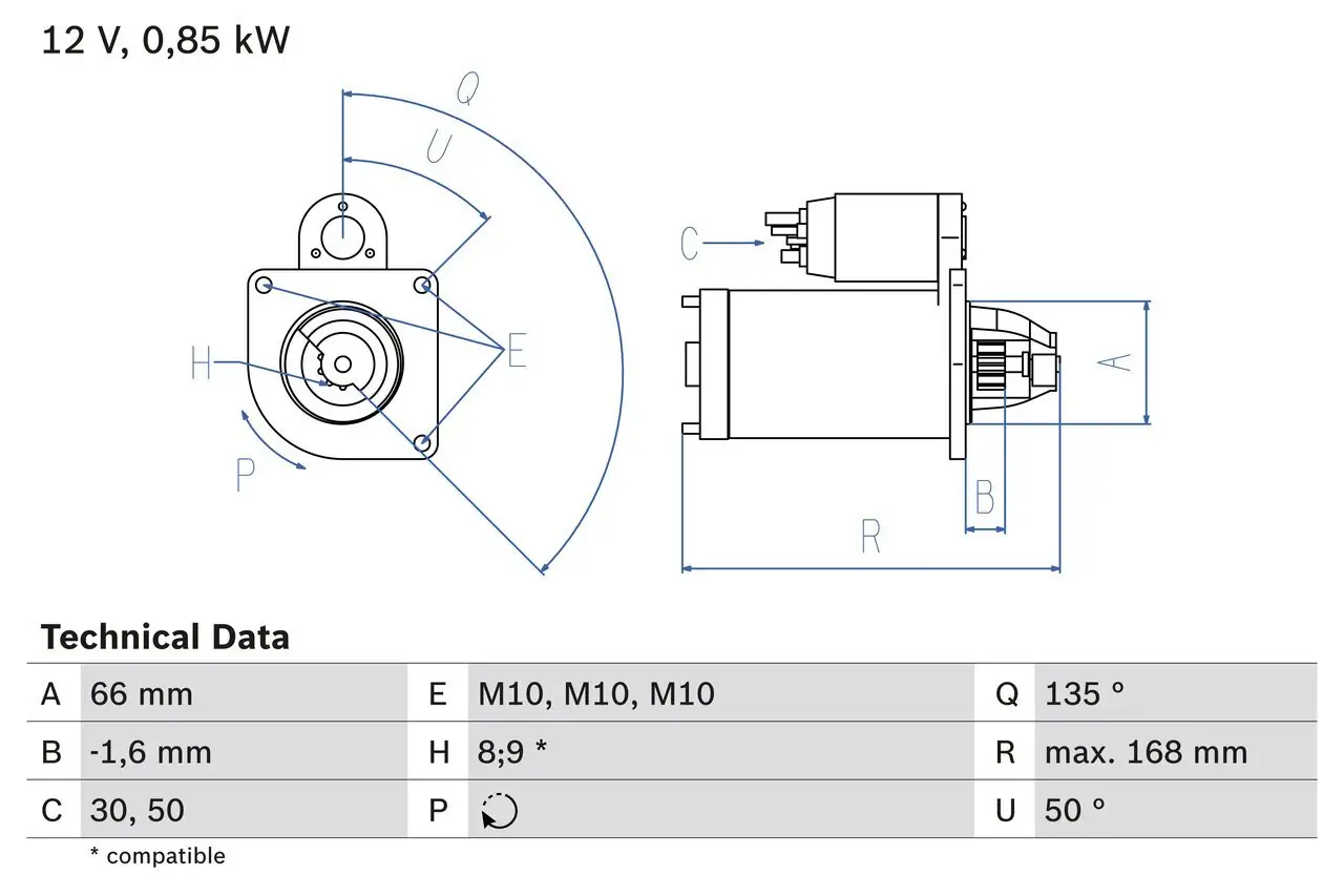 Starter 12 V 0,8 kW BOSCH 0 986 021 051