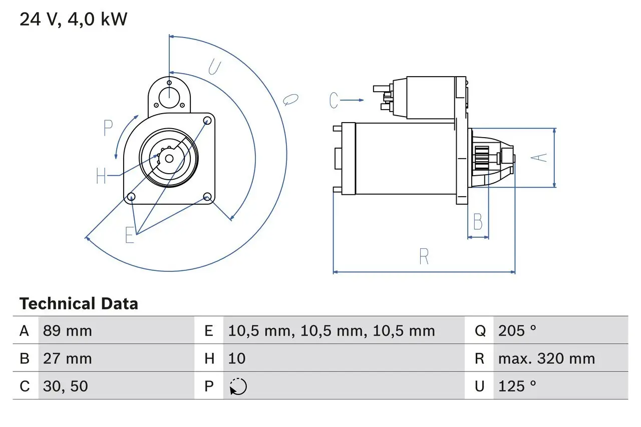 Starter 24 V 4 kW BOSCH 0 986 021 190 Bild Starter 24 V 4 kW BOSCH 0 986 021 190