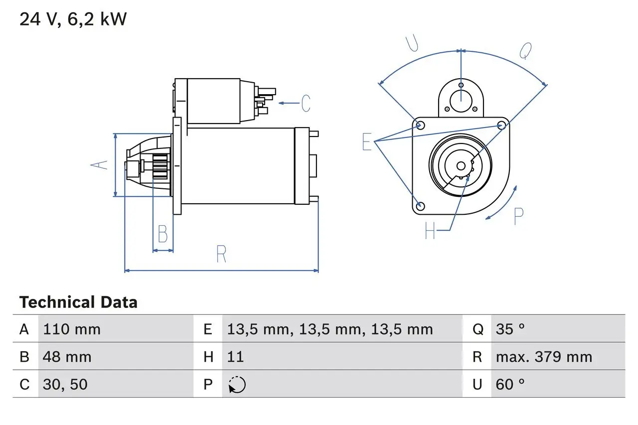 Starter 24 V 6,2 kW BOSCH 0 986 021 200 Bild Starter 24 V 6,2 kW BOSCH 0 986 021 200