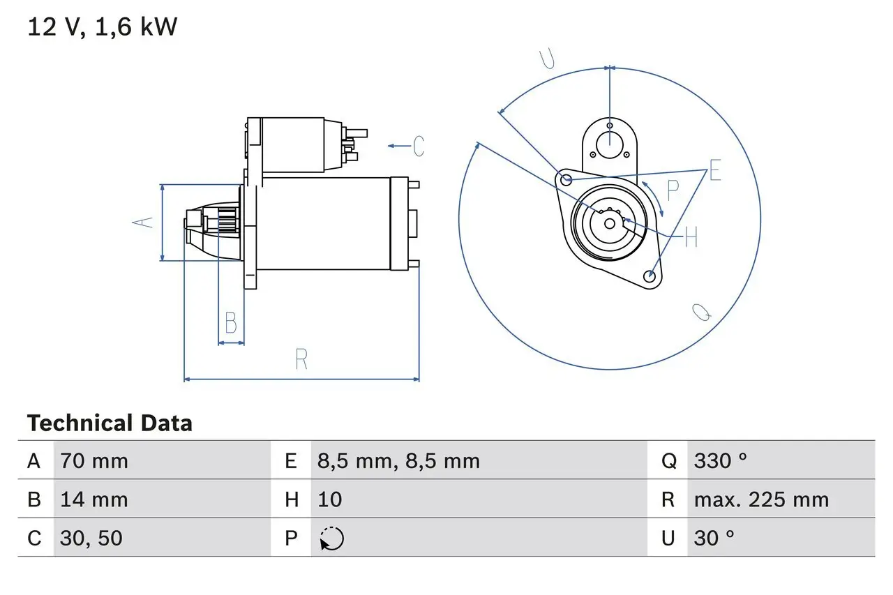 Starter 12 V 1,6 kW BOSCH 0 986 021 260