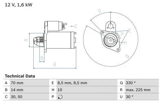 Starter 12 V 1,6 kW BOSCH 0 986 021 260 Bild Starter 12 V 1,6 kW BOSCH 0 986 021 260