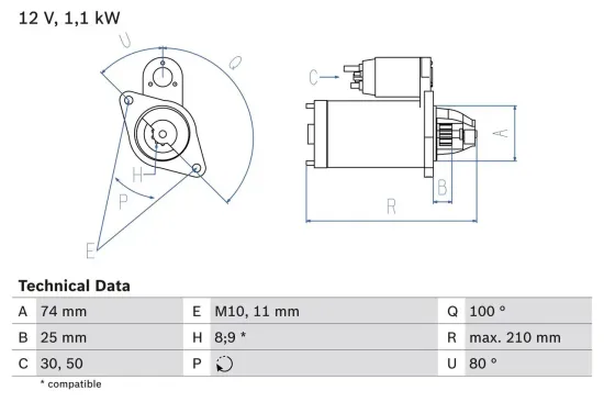 Starter 12 V 1,1 kW BOSCH 0 986 021 550 Bild Starter 12 V 1,1 kW BOSCH 0 986 021 550