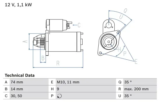 Starter 12 V 1,1 kW BOSCH 0 986 021 560 Bild Starter 12 V 1,1 kW BOSCH 0 986 021 560