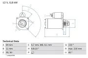 Starter 12 V 0,8 kW BOSCH 0 986 021 590