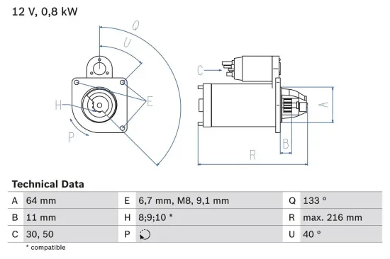 Starter 12 V 0,8 kW BOSCH 0 986 021 590 Bild Starter 12 V 0,8 kW BOSCH 0 986 021 590