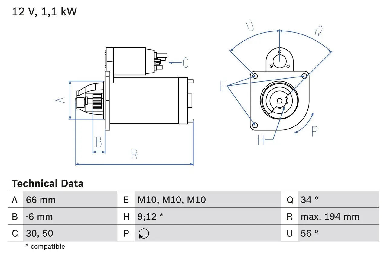 Starter 12 V 1,1 kW BOSCH 0 986 021 600 Bild Starter 12 V 1,1 kW BOSCH 0 986 021 600