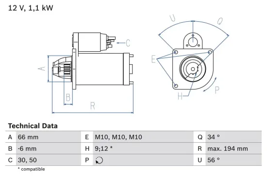 Starter 12 V 1,1 kW BOSCH 0 986 021 600 Bild Starter 12 V 1,1 kW BOSCH 0 986 021 600