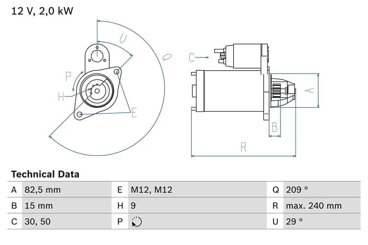 Starter 12 V 2 kW BOSCH 0 986 021 610