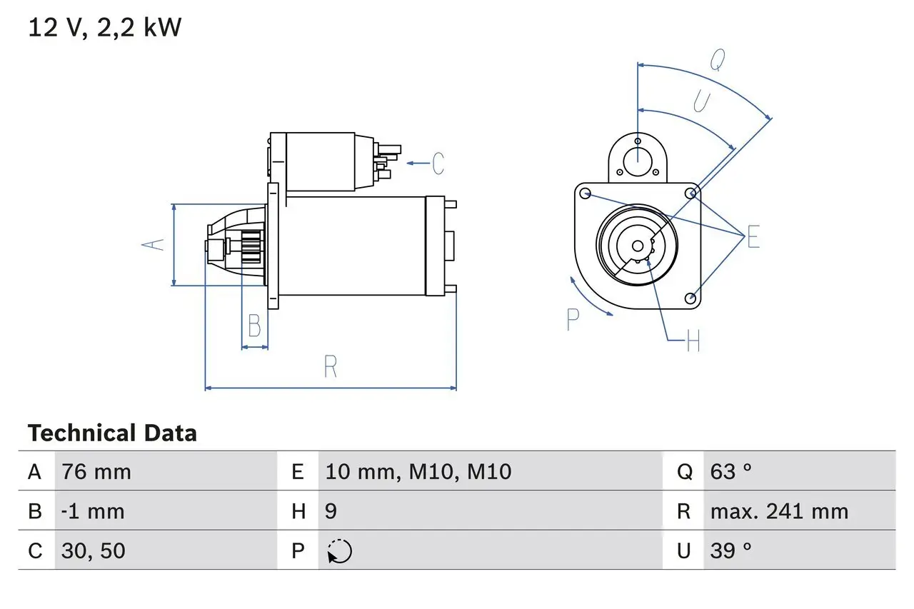 Starter 12 V 2,2 kW BOSCH 0 986 021 620