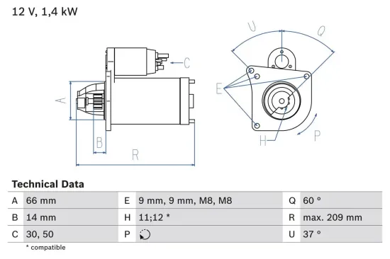 Starter 12 V 1,4 kW BOSCH 0 986 021 651 Bild Starter 12 V 1,4 kW BOSCH 0 986 021 651