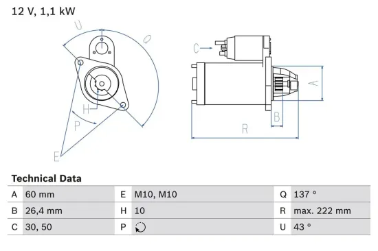 Starter 12 V 1,1 kW BOSCH 0 986 021 800 Bild Starter 12 V 1,1 kW BOSCH 0 986 021 800