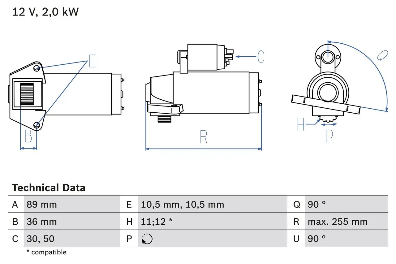 Starter 12 V 2 kW BOSCH 0 986 021 810