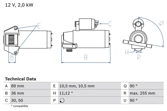 Starter 12 V 2 kW BOSCH 0 986 021 810 Bild Starter 12 V 2 kW BOSCH 0 986 021 810