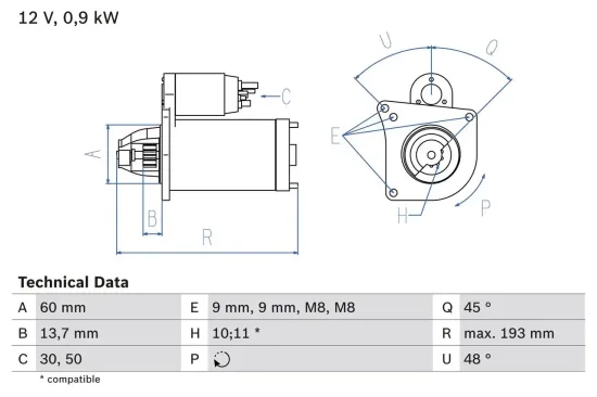 Starter 12 V 0,9 kW BOSCH 0 986 021 970 Bild Starter 12 V 0,9 kW BOSCH 0 986 021 970