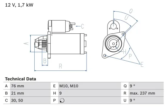 Starter 12 V 1,7 kW BOSCH 0 986 021 980 Bild Starter 12 V 1,7 kW BOSCH 0 986 021 980