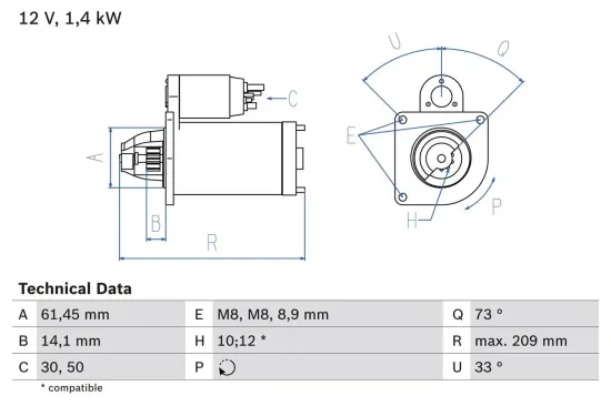 Starter 12 V 1,4 kW BOSCH 0 986 022 121 Bild Starter 12 V 1,4 kW BOSCH 0 986 022 121