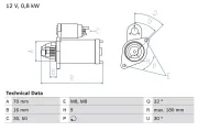 Starter 12 V 0,8 kW BOSCH 0 986 022 151