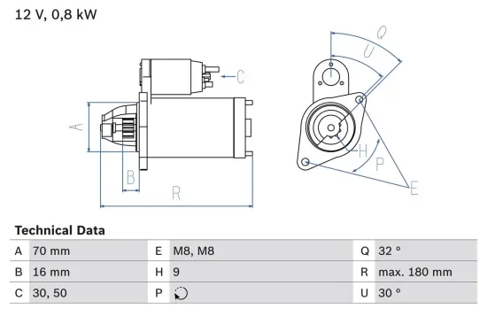 Starter 12 V 0,8 kW BOSCH 0 986 022 151 Bild Starter 12 V 0,8 kW BOSCH 0 986 022 151