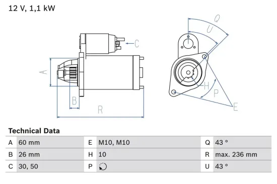 Starter 12 V 1,1 kW BOSCH 0 986 022 280 Bild Starter 12 V 1,1 kW BOSCH 0 986 022 280