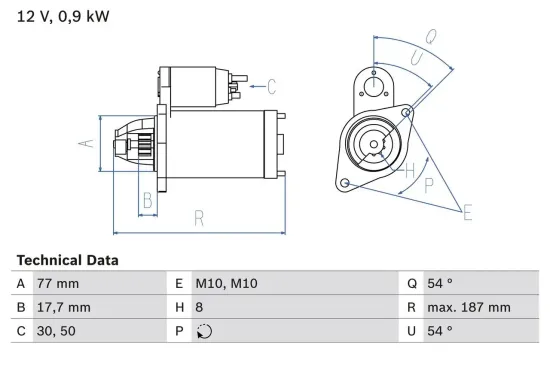 Starter 12 V 0,9 kW BOSCH 0 986 022 591 Bild Starter 12 V 0,9 kW BOSCH 0 986 022 591