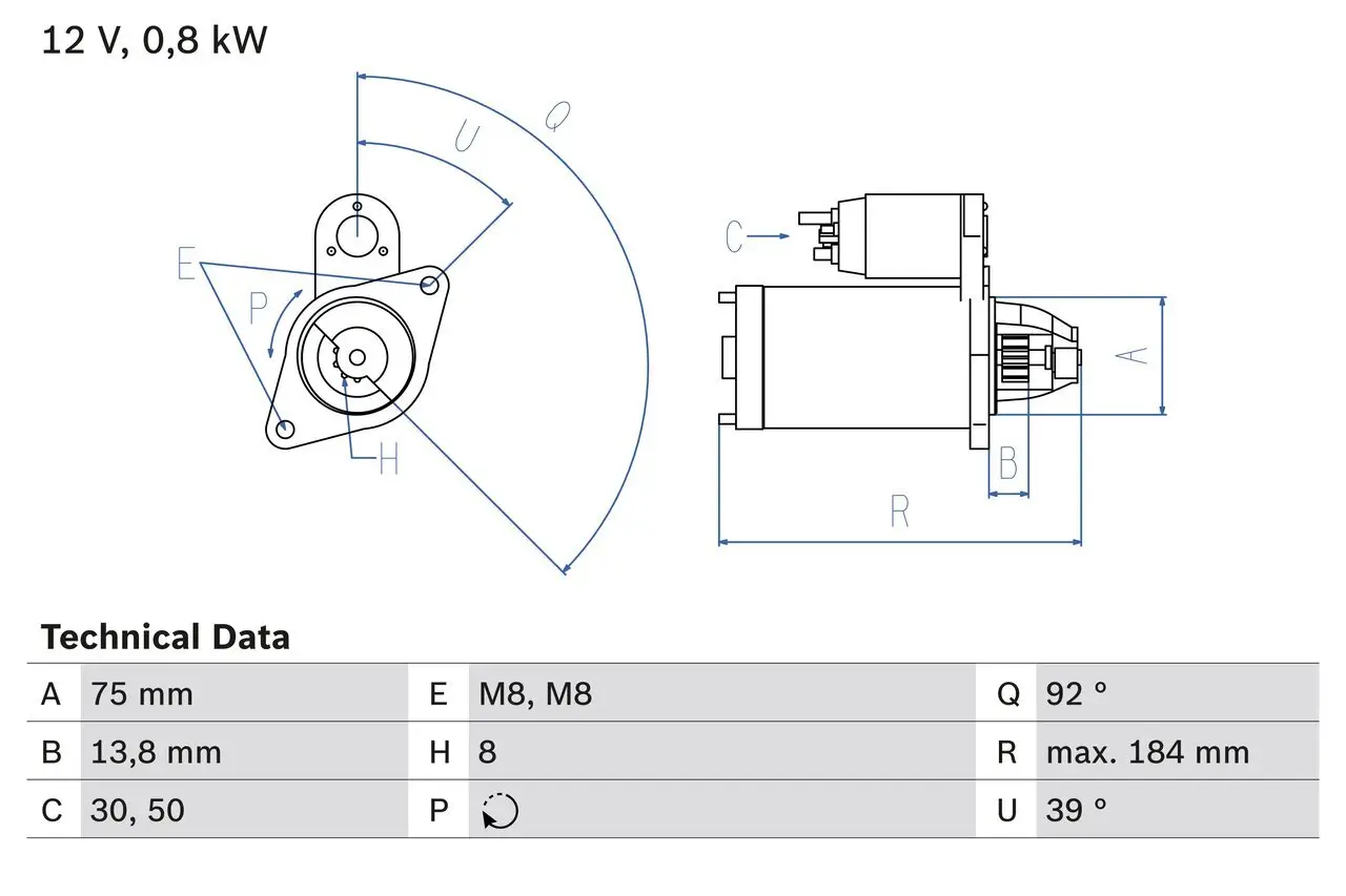 Starter 12 V 0,8 kW BOSCH 0 986 022 601 Bild Starter 12 V 0,8 kW BOSCH 0 986 022 601