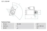 Starter 12 V 0,8 kW BOSCH 0 986 022 601