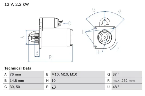 Starter 12 V 2,2 kW BOSCH 0 986 022 631 Bild Starter 12 V 2,2 kW BOSCH 0 986 022 631