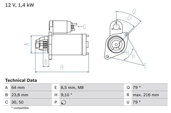 Starter 12 V 1,4 kW BOSCH 0 986 022 730 Bild Starter 12 V 1,4 kW BOSCH 0 986 022 730